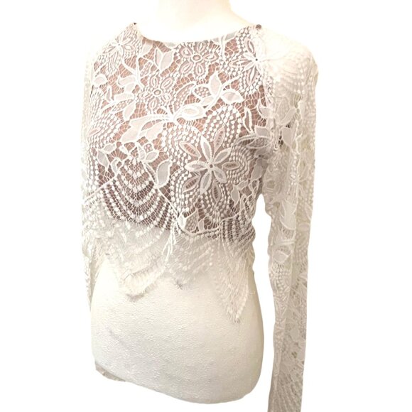 For Love And Lemons Guava Floral Crochet Lace Long Sleeve Crop Top Size Small - Picture 4 of 9